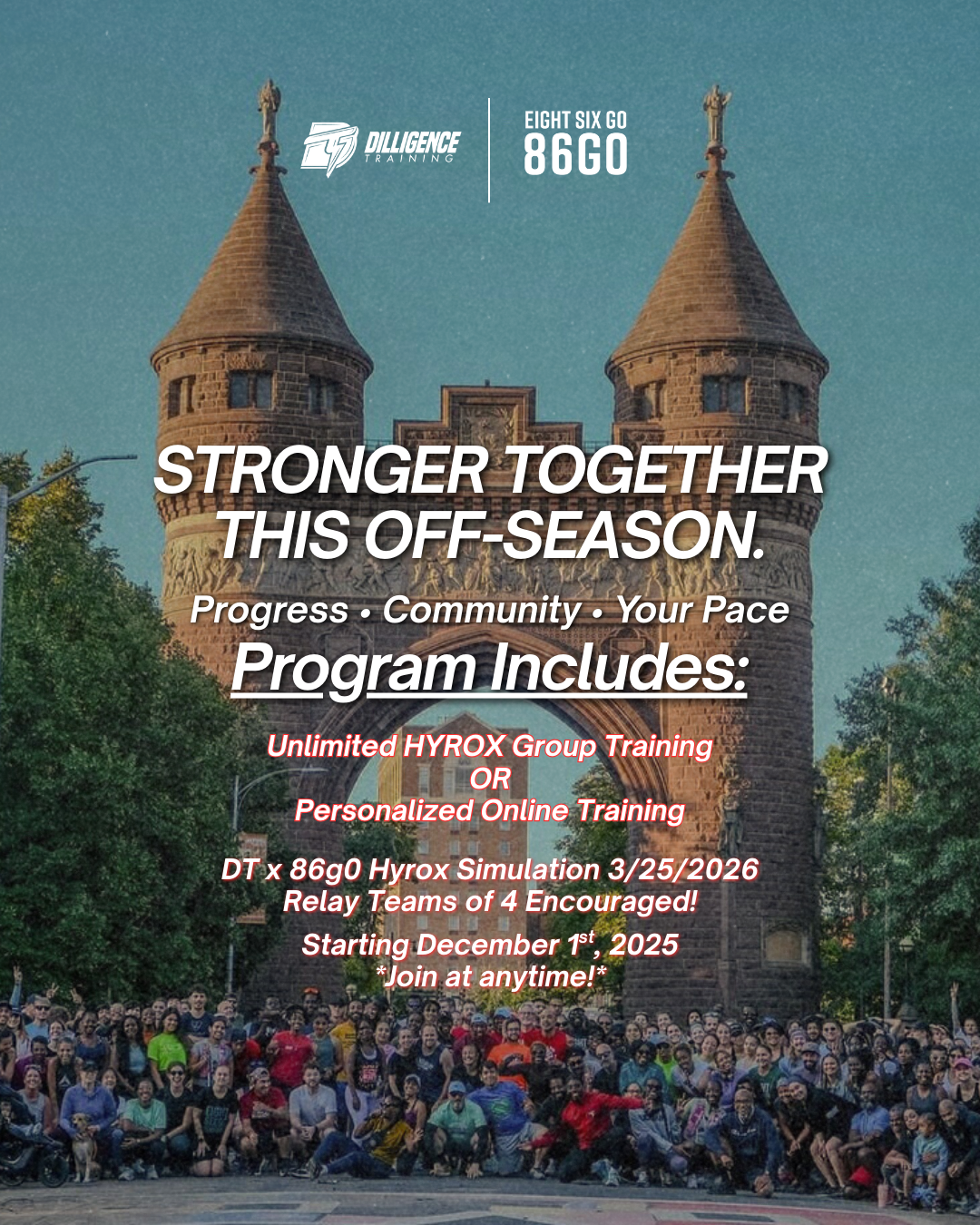 86GO Off-Season Training - Stronger Together This Off-Season - Program includes Unlimited Group Training, Online Training, DT x 86g0 Hyrox Simulation 3/25/2026