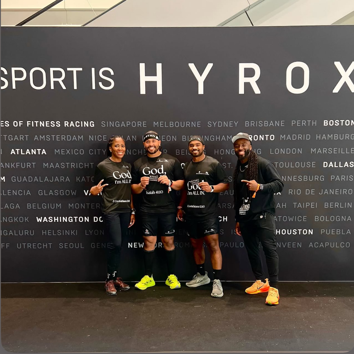 Dilligence Training team at HYROX world series backdrop